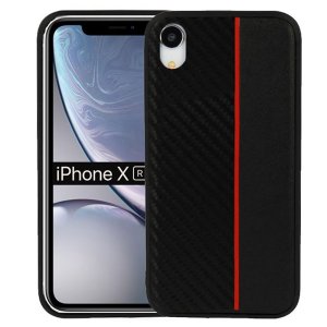 CUSTODIA per APPLE IPHONE XR (6.1") IN GEL TPU SILICONE COLORE NERO EFFETTO CARBONIO CON INSERTO ROSSO