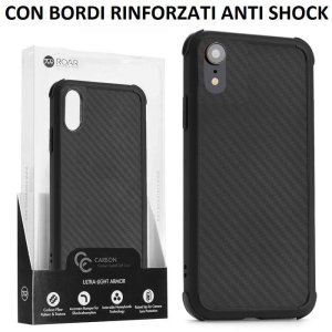 CUSTODIA per APPLE IPHONE XR (6.1") IN GEL TPU SILICONE NERO EFFETTO CARBONIO CON BORDI RINFORZATI ANTI SHOCK ROAR BLISTER