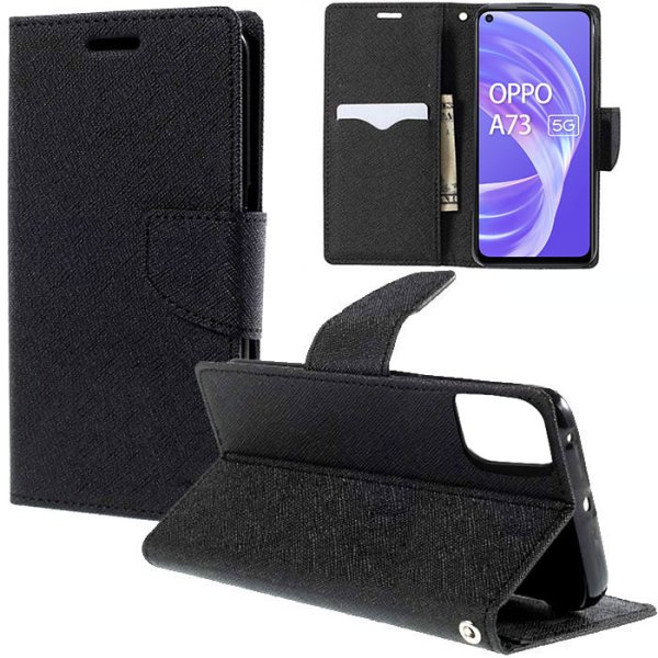 CUSTODIA per OPPO A72 5G, A72N 5G, A73 5G, A53 5G - FLIP ORIZZONTALE CON INTERNO IN TPU, STAND E CHIUSURA MAGNETICA NERO