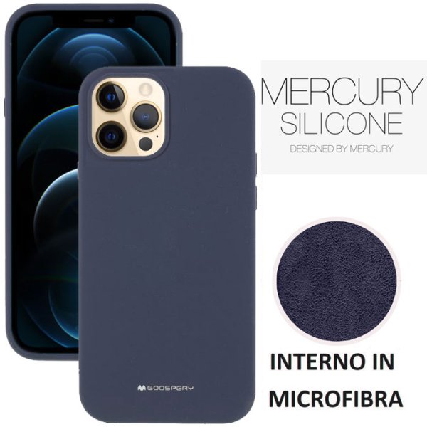 CUSTODIA per APPLE IPHONE 12 PRO MAX (6.7") IN SILICONE CON INTERNO IN MICROFIBRA COLORE BLU ALTA QUALITA' MERCURY BLISTER