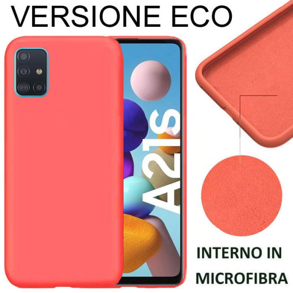 CUSTODIA per SAMSUNG GALAXY A21s (SM-A217) - IN SILICONE EFFETTO SOFT TOUCH ED INTERNO IN MICROFIBRA ARANCIONE