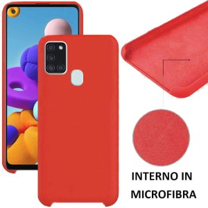 CUSTODIA per SAMSUNG GALAXY A21s (SM-A217) IN SILICONE CON EFFETTO SOFT TOUCH ED INTERNO IN MICROFIBRA COLORE ROSSO