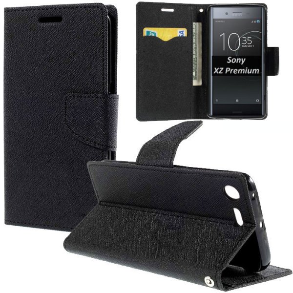 CUSTODIA per SONY XPERIA XZ PREMIUM (G8141) - FLIP ORIZZONTALE CON INTERNO IN TPU, STAND, PORTA CARTE E CHIUSURA MAGNETICA NERO