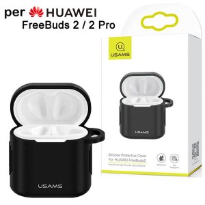 CUSTODIA IN TPU SILICONE USAMS BH501FBUS01 PER HUAWEI FreeBuds 2, FreeBuds 2 Pro CON ASOLA DI AGGANCIO E FORO PER RICARICA NERO