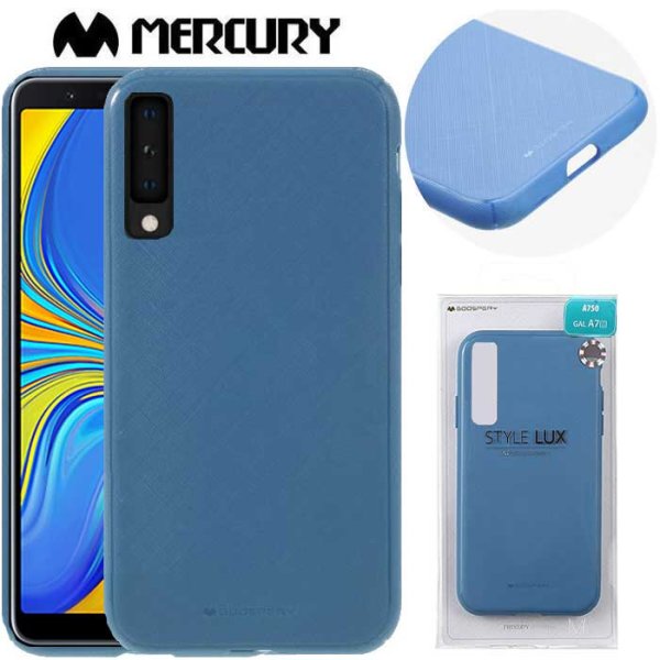 CUSTODIA per SAMSUNG GALAXY A7 2018 (SM-A750) IN GEL TPU SILICONE COLORE AZZURRO ALTA QUALITA' MERCURY STYLE LUX BLISTER