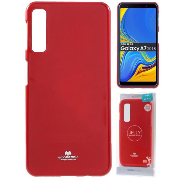 CUSTODIA per SAMSUNG GALAXY A7 2018 (SM-A750) IN GEL TPU SILICONE ROSSO LUCIDO CON GLITTER ALTA QUALITA' MERCURY BLISTER