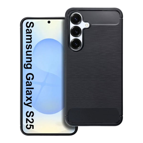 CUSTODIA per SAMSUNG GALAXY S25 (SM-S931) IN GEL TPU SILICONE COLORE NERO EFFETTO METALLICO CON INSERTI FANTASIA CARBONIO