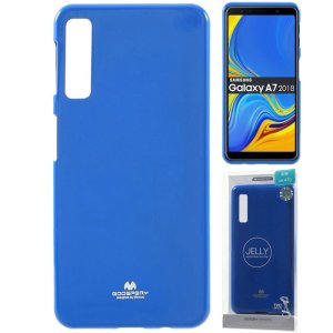 CUSTODIA per SAMSUNG GALAXY A7 2018 (SM-A750) IN GEL TPU SILICONE BLU LUCIDO CON GLITTER ALTA QUALITA' MERCURY BLISTER