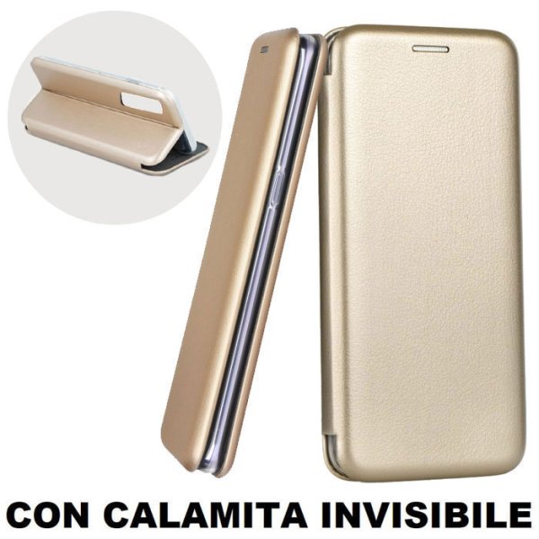 CUSTODIA per SAMSUNG GALAXY A7 2018 - FLIP ORIZZONTALE SIMILPELLE CON CHIUSURA MAGNETICA INVISIBILE E INTERNO IN TPU ORO