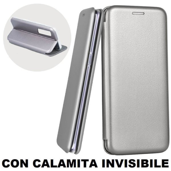 CUSTODIA per SAMSUNG GALAXY A7 2018 - FLIP ORIZZONTALE SIMILPELLE CON CHIUSURA MAGNETICA INVISIBILE E INTERNO IN TPU GRIGIO