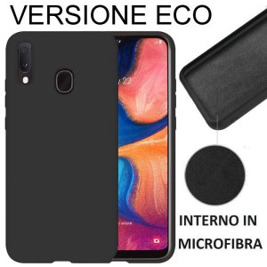 CUSTODIA per SAMSUNG GALAXY A20e (SM-A202) - IN SILICONE EFFETTO SOFT TOUCH ED INTERNO IN MICROFIBRA COLORE NERO