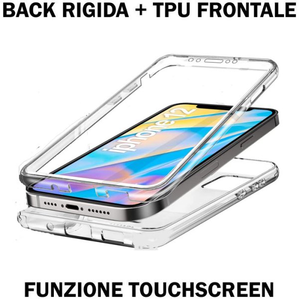 CUSTODIA per APPLE IPHONE 12 MINI (5.4") - CON PARTE POSTERIORE RIGIDA + PARTE FRONTALE IN TPU SILICONE TRASPARENTE