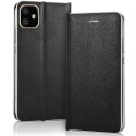 CUSTODIA per APPLE IPHONE 12, IPHONE 12 PRO - FLIP ORIZZONTALE CHIUSURA MAGNETICA INVISIBILE E INTERNO IN TPU NERO BORDO SILVER