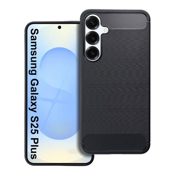 CUSTODIA per SAMSUNG GALAXY S25 PLUS (SM-S936) IN GEL TPU SILICONE COLORE NERO EFFETTO METALLICO CON INSERTI FANTASIA CARBONIO