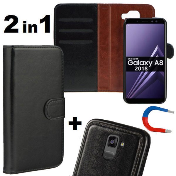 CUSTODIA per SAMSUNG GALAXY A8 (SM-A530), GALAXY A5 2018 - FLIP ORIZZONTALE SIMILPELLE + BACK IN TPU CON CHIUSURA MAGNETICA NERO