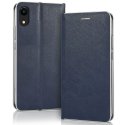 CUSTODIA per APPLE IPHONE XR (6.1") - FLIP ORIZZONTALE CON CHIUSURA MAGNETICA INVISIBILE, INTERNO IN TPU BLU BORDO SILVER