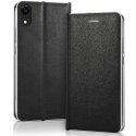 CUSTODIA per APPLE IPHONE XR (6.1") - FLIP ORIZZONTALE CON CHIUSURA MAGNETICA INVISIBILE, INTERNO IN TPU NERO BORDO SILVER