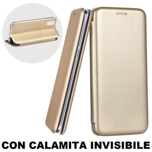 CUSTODIA per APPLE IPHONE XR (6.1") - FLIP ORIZZONTALE SIMILPELLE CON CHIUSURA MAGNETICA INVISIBILE E INTERNO IN TPU ORO