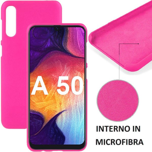 CUSTODIA per SAMSUNG GALAXY A50 (SM-A505), A30s (SM-A307), A50s (SM-A507) IN SILICONE SOFT TOUCH E INTERNO IN MICROFIBRA FUCSIA