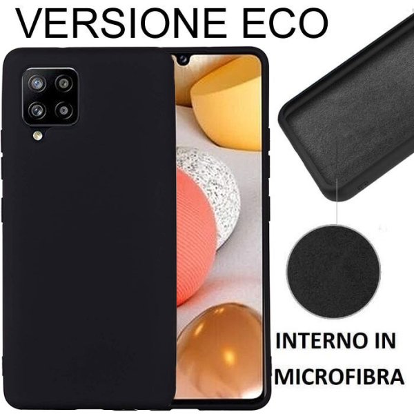 CUSTODIA per SAMSUNG GALAXY A42 5G, M42 5G IN SILICONE EFFETTO SOFT TOUCH ED INTERNO IN MICROFIBRA NERO VERSIONE ECO