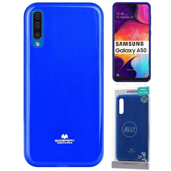 CUSTODIA per SAMSUNG GALAXY A50 (A505), A30s (A307), A50s (A507) IN GEL TPU BLU LUCIDO CON GLITTER MERCURY