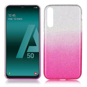 CUSTODIA per SAMSUNG GALAXY A50 (SM-A505), A30s (SM-A307), A50s (SM-A507) IN GEL TPU SILICONE ROSA SFUMATO CON BRILLANTINI