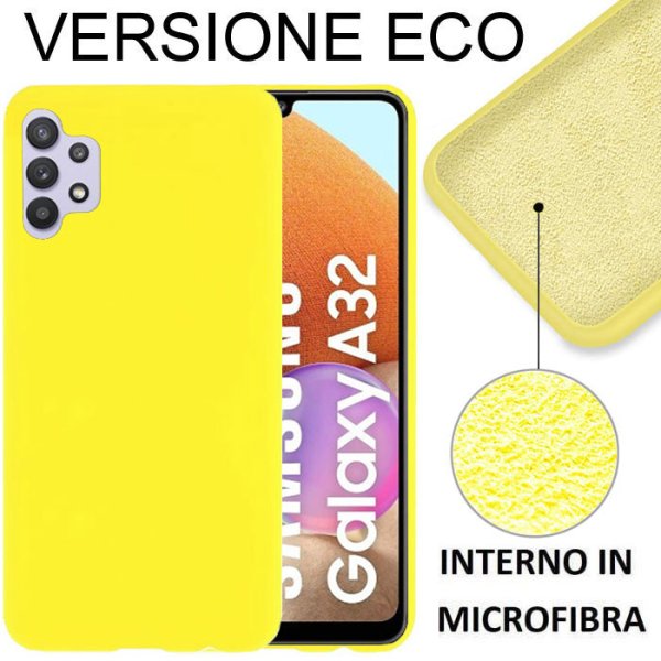 CUSTODIA per SAMSUNG GALAXY A32 4G SILICONE EFFETTO SOFT TOUCH ED INTERNO IN MICROFIBRA GIALLO VERSIONE ECONOMICA