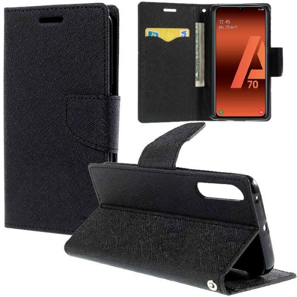 CUSTODIA per SAMSUNG GALAXY A70 (SM-A705), GALAXY A70s (SM-A707) - FLIP ORIZZONTALE CON INTERNO IN TPU E PORTA CARTE COLORE NERO