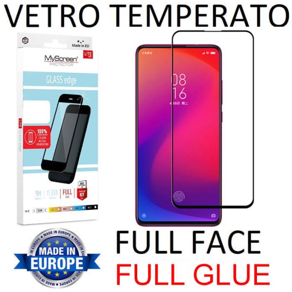 PELLICOLA per XIAOMI MI 9T, MI 9T PRO, REDMI K20, K20 PRO - IN VETRO TEMPERATO FULL FACE 9H CON CORNICE NERA MYSCREEN LITE