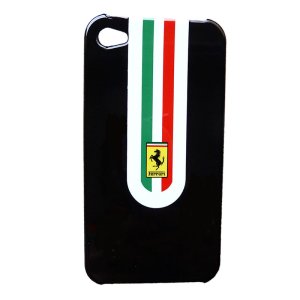 CUSTODIA per APPLE IPHONE 4, IPHONE 4S BACK RIGIDA CON LOGO FERRARI CON BANDIERA ITALIA COLORE NERO HFERRARICASE07 BLISTER