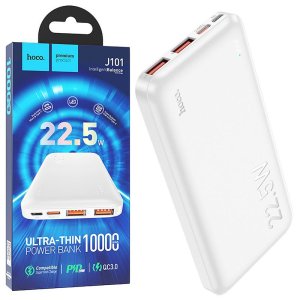 POWER BANK 10.000mAh FAST CHARGE 22.5W CON 2 PORTE USB (out), 1 USB-C (in/out), 1 MICRO USB (in) J101 BIANCO HOCO