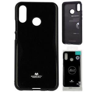 CUSTODIA per HUAWEI P20 LITE IN GEL TPU SILICONE COLORE NERO LUCIDO CON GLITTER ALTA QUALITA' MERCURY BLISTER