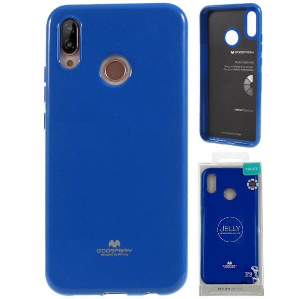 CUSTODIA per HUAWEI P20 LITE IN GEL TPU SILICONE COLORE BLU LUCIDO CON GLITTER ALTA QUALITA' MERCURY BLISTER