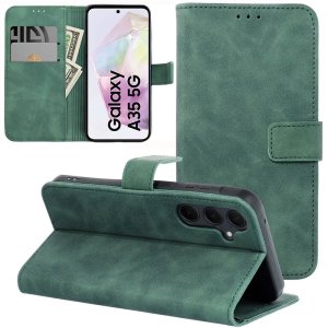 CUSTODIA per GALAXY A35 (SM-A356) FLIP ORIZZONTALE IN ECOPELLE COLORE VERDE CON INTERNO IN TPU E CHIUSURA MAGNETICA