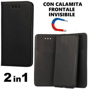 CUSTODIA per SAMSUNG GALAXY A70, A70s - FLIP ORIZZONTALE SIMILPELLE + BACK IN TPU CON CHIUSURA MAGNETICA INVISIBILE COLORE NERO