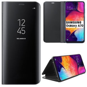 CUSTODIA per SAMSUNG GALAXY A70 (SM-A705), GALAXY A70s (SM-A707) - FLIP ORIZZONTALE CLEAR VIEW STANDING COVER COLORE NERO