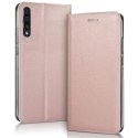 CUSTODIA per SAMSUNG GALAXY A70, A70s - FLIP ORIZZONTALE SIMILPELLE CHIUSURA MAGNETICA INVISIBILE ROSA ORO CON BORDO SILVER