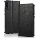 CUSTODIA per SAMSUNG GALAXY A70, A70s - FLIP ORIZZONTALE SIMILPELLE CHIUSURA MAGNETICA INVISIBILE COLORE NERO CON BORDO SILVER