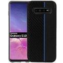 CUSTODIA per SAMSUNG GALAXY S10 (SM-G973) IN GEL TPU SILICONE COLORE NERO EFFETTO CARBONIO CON INSERTO BLU