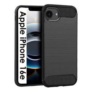 CUSTODIA per APPLE IPHONE 16e (6.1") IN GEL TPU SILICONE EFFETTO METALLICO COLORE NERO CON INSERTI IN FANTASIA CARBONIO