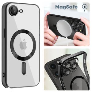 CUSTODIA per APPLE IPHONE 16e IN TPU A 360° (COMPRESE FOTOCAMERE) DETTAGLI NERI CROMATI - COMPATIBILE CON RICARICA MAGSAFE