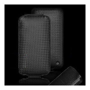 CUSTODIA VERTICALE FLIP PELLE CARBON per APPLE IPHONE 4, 4s COLORE NERO