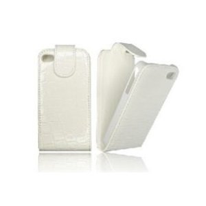 CUSTODIA VERTICALE FLIP PELLE CROCO per APPLE IPHONE 4, 4s EFFETTO COCCODRILLO COLORE BIANCO