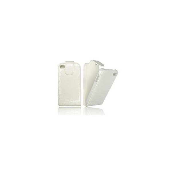 CUSTODIA VERTICALE FLIP PELLE CROCO per APPLE IPHONE 4, 4s EFFETTO COCCODRILLO COLORE BIANCO