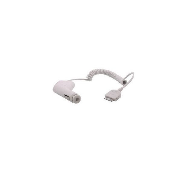 CARICATORE AUTO 2000mAh CON CONNETTORE 30 PIN PER DISPOSITIVI APPLE - CAVO A SPIRALE COLORE BIANCO (CA27.IPAD.BI)