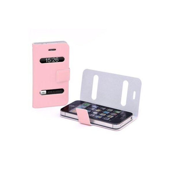 CUSTODIA BOOK ORIZZONTALE SOTTILE per APPLE IPHONE 4, 4s COLORE ROSA