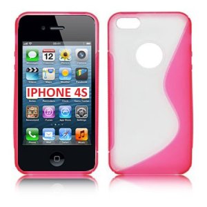 CUSTODIA GEL TPU SILICONE DOUBLE per iPHONE 4, 4s COLORE ROSA-TRASPARENTE