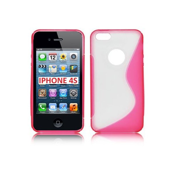 CUSTODIA GEL TPU SILICONE DOUBLE per iPHONE 4, 4s COLORE ROSA-TRASPARENTE