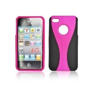 CUSTODIA per APPLE IPHONE 4, IPHONE 4S - RIGIDA FRONTE + RETRO COMBO COLORE NERO E ROSA