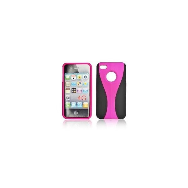 CUSTODIA per APPLE IPHONE 4, IPHONE 4S - RIGIDA FRONTE + RETRO COMBO COLORE NERO E ROSA